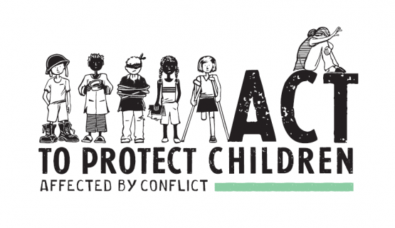 Logo da campanha: "Aja para proteger crianças afetadas por conflitos". Foto: ONU/divulgação